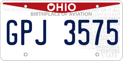 OH license plate GPJ3575