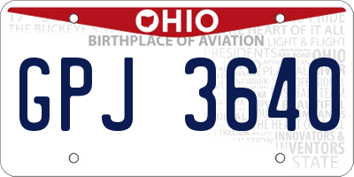OH license plate GPJ3640
