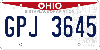 OH license plate GPJ3645