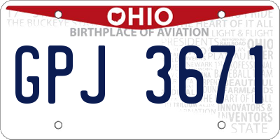 OH license plate GPJ3671