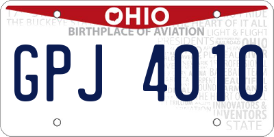 OH license plate GPJ4010