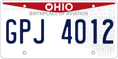 OH license plate GPJ4012