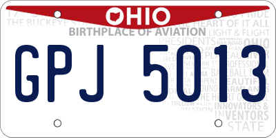 OH license plate GPJ5013
