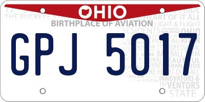 OH license plate GPJ5017