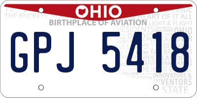 OH license plate GPJ5418
