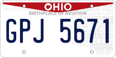 OH license plate GPJ5671