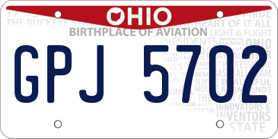 OH license plate GPJ5702