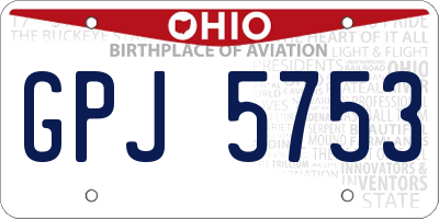 OH license plate GPJ5753