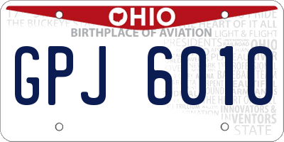 OH license plate GPJ6010