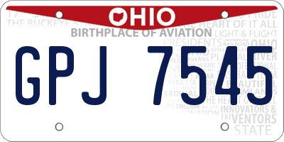 OH license plate GPJ7545
