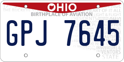 OH license plate GPJ7645