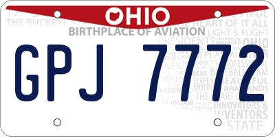 OH license plate GPJ7772