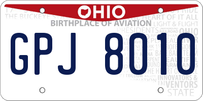 OH license plate GPJ8010