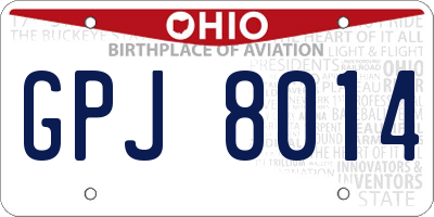 OH license plate GPJ8014