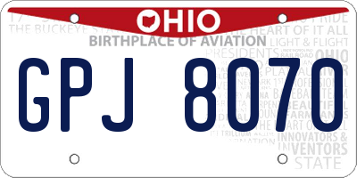 OH license plate GPJ8070