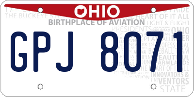 OH license plate GPJ8071