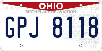 OH license plate GPJ8118