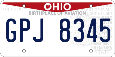 OH license plate GPJ8345