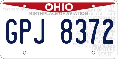 OH license plate GPJ8372