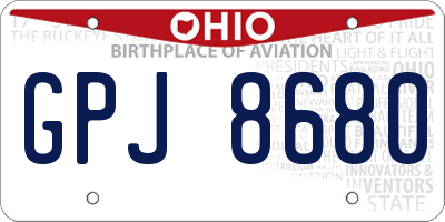 OH license plate GPJ8680