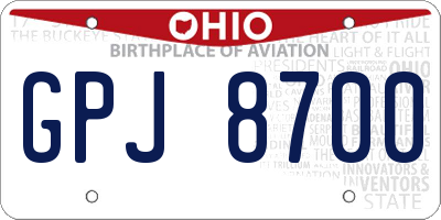 OH license plate GPJ8700