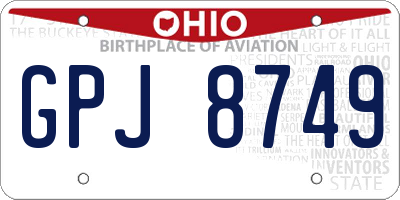 OH license plate GPJ8749
