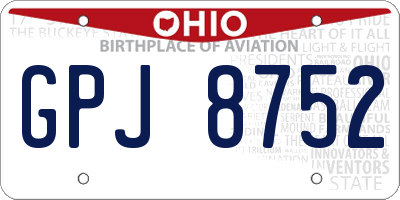 OH license plate GPJ8752