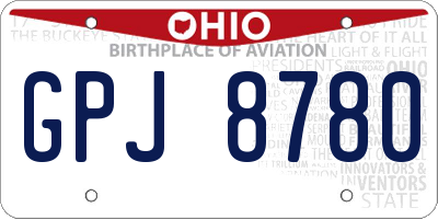 OH license plate GPJ8780