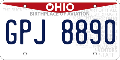 OH license plate GPJ8890