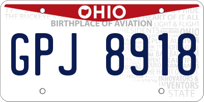 OH license plate GPJ8918
