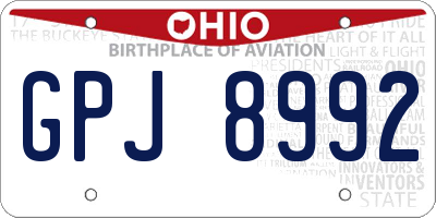 OH license plate GPJ8992