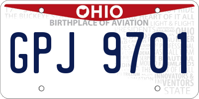 OH license plate GPJ9701