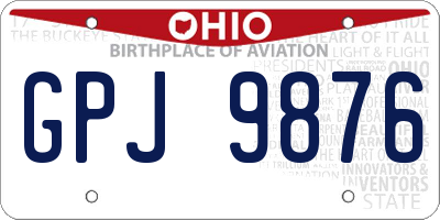 OH license plate GPJ9876