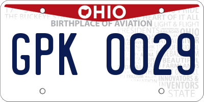 OH license plate GPK0029