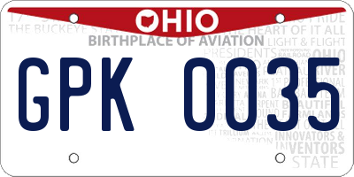 OH license plate GPK0035