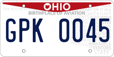 OH license plate GPK0045