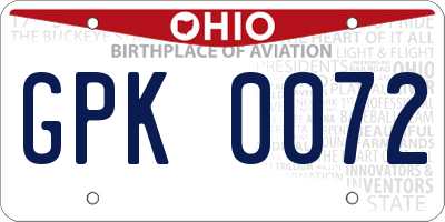 OH license plate GPK0072