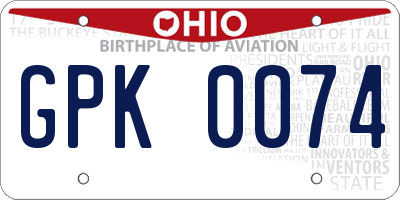 OH license plate GPK0074