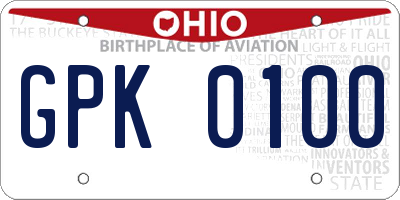 OH license plate GPK0100
