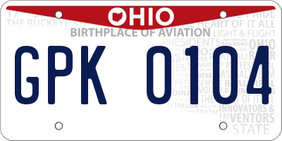 OH license plate GPK0104
