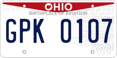 OH license plate GPK0107