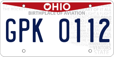 OH license plate GPK0112