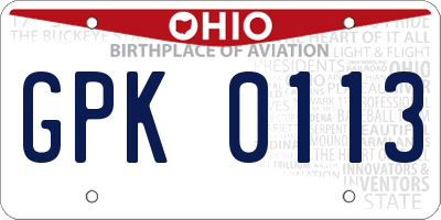 OH license plate GPK0113