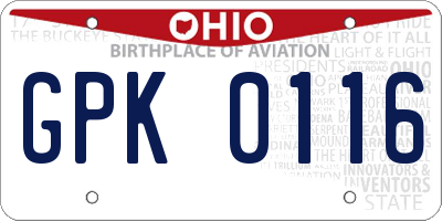OH license plate GPK0116