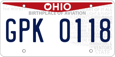 OH license plate GPK0118