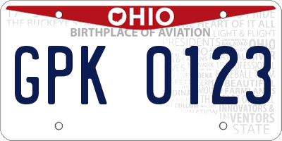 OH license plate GPK0123