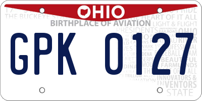 OH license plate GPK0127
