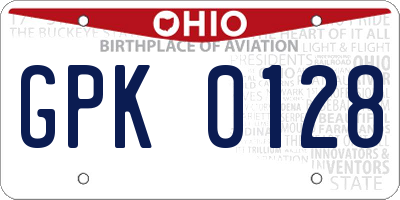 OH license plate GPK0128