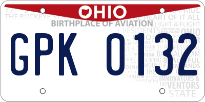 OH license plate GPK0132