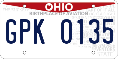 OH license plate GPK0135